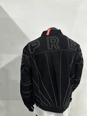 Radial Embroidered Denim Trucker Jacket