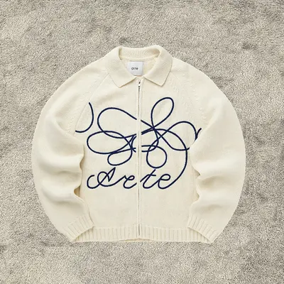 Ate Cardigan Flower Round Knit - Cream