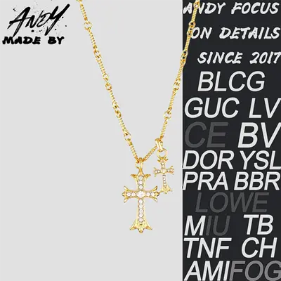 💰(€43=350CNY) Hearts cross necklace inlaid with stones, gold Item ID:50009838