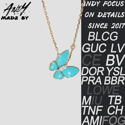 💰(€34=280CNY)Van Turquoise Butterfly Necklace 🦋 Rose Gold Item ID:50001355