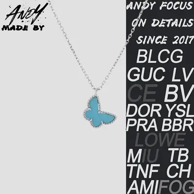 💰(€32=260CNY)Van Cleef & Arpels mini turquoise butterfly necklace🦋 White gold Item ID:50002738