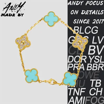 💰(€39=320CNY)Van Turquoise Diamond Set Five Flower Bracelet in Gold Item ID:50005637