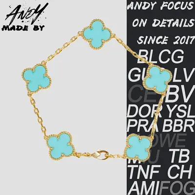 💰(€39=320CNY)Van Turquoise Five Flower Bracelet in Gold Item ID:50007996