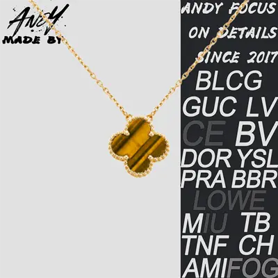💰(€22=179CNY)Van Tiger Eye Stone Clover Necklace Gold Item ID:50003648
