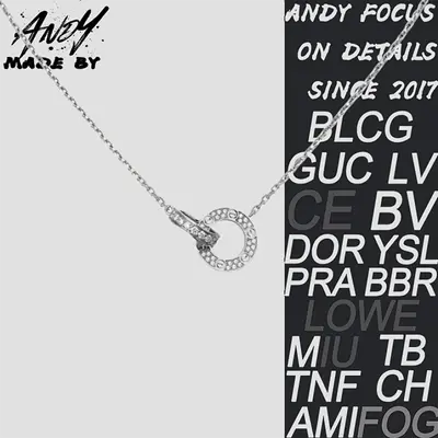 💰(€34=280CNY)C* Full Diamond Double Ring Necklace in White Gold Item ID:50003672