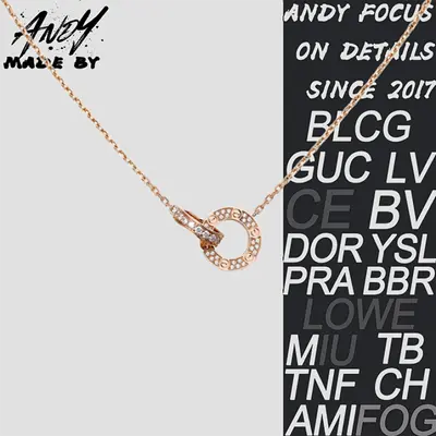 💰(€34=280CNY)C*Full Diamond Double Ring Necklace in Rose Gold Item ID:50003672