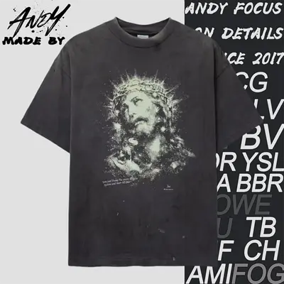 💰(€27=220CNY)S*M Luminous Thorns Jesus Print Short Sleeve Item ID:10001349
