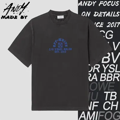💰(€23=190CNY)OW anchor blue letter print washed short sleeves Item ID:10005064