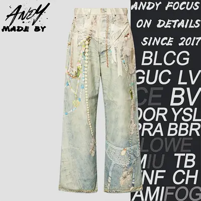 💰(€45=370CNY)As 25ss 1981M lace and pearl print denim trousers Item ID:20006165