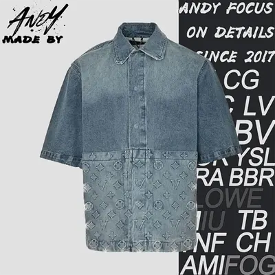 💰(€39=320CNY)L*V hem monogram embossed denim short-sleeved shirt Item ID:10006245