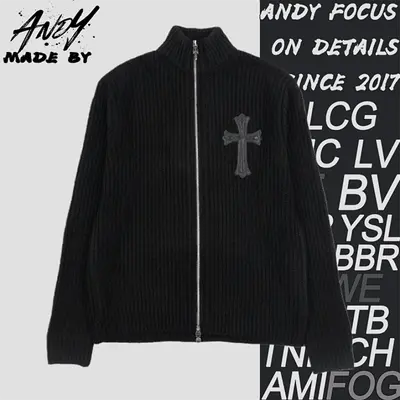 💰(€39=320CNY)Cross-leather silver zip-up wool cardigan jacket Item ID:10007924
