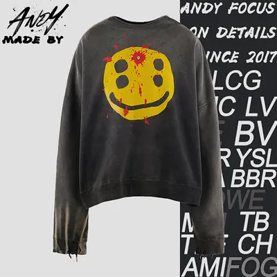 💰(€44=360CNY)S*M Four-eyed smiley face print crew neck sweatshirt Item ID:10003430