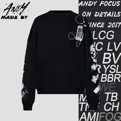 💰(€34=280CNY)OW Digital Headphones Arrow Print Crew Neck Sweatshirt Item ID:10003429