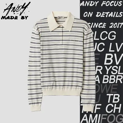 💰(€31=260CNY)miu LogoLettered striped long-sleeved polo shirt Item ID:10008661