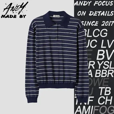 💰(€31=260CNY)miu Logo lettering striped long-sleeved polo shirt Item ID:10002514