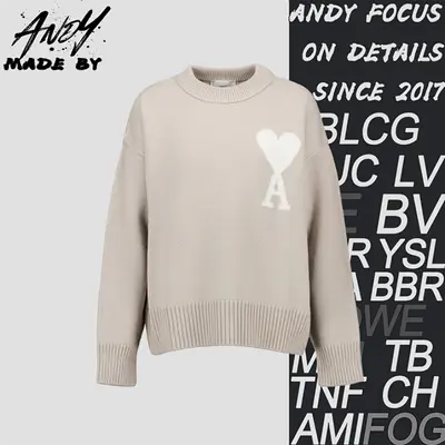 💰(270CNY)Heart-patterned jacquard crew neck sweater in khaki and white Item ID:10000160