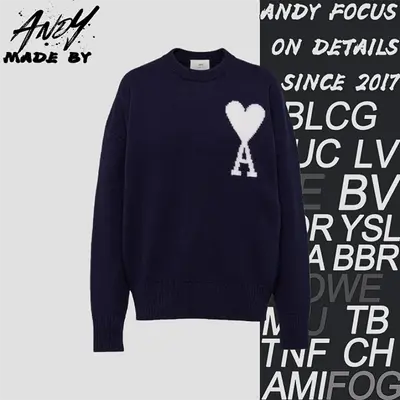 💰(270CNY)Heart Jacquard Crew Neck Sweater, Dark Blue
