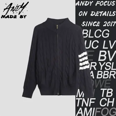 💰(380CNY)TB K12 Four-Bar Cable Knit Sweater Cardigan, Navy Blue Item ID:10000735