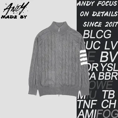 💰(380CNY)TB K12 Four-Bar Cable Knit Sweater Cardigan, Grey Item ID:10009476