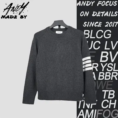 💰(420CNY)TB K53 Four-stripe Wool Crew Neck Sweater - Smoky Gray Item ID:10009336