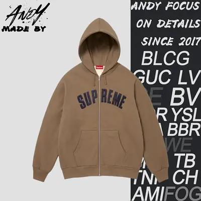 💰(390CNY) Sup 25-style Appliqué Embroidered Letter Hooded Jacket - Brown Item ID:10008674