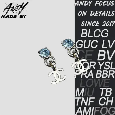 💰(245CNY)Light blue rhinestone round diamond double C pendant earrings Item ID:50001197-Y