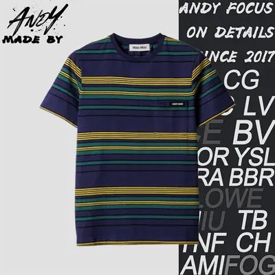 💰(180CNY)Yellow, Green, and Blue Striped Crew-Neck Short-Sleeve Top Item ID:10002708