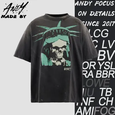💰(210CNY)Skull and Liberty Print Short-Sleeve T-Shirt Item ID:110364