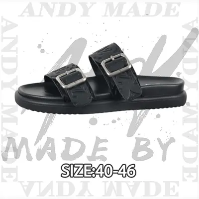💰(250CNY)Men's Brown Embossing Leather Round Toe Slip-on Sandals with Buckle Item ID:310352
