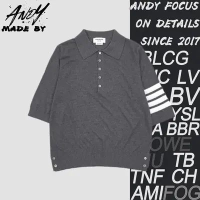 💰(270CNY) Four-stripe, five-button short-sleeve polo shirt - grey Item ID:110396