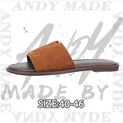 💰(260CNY) Cow Leather Open-Toe Slide Sandals — Men's (Brown) Item ID:310362