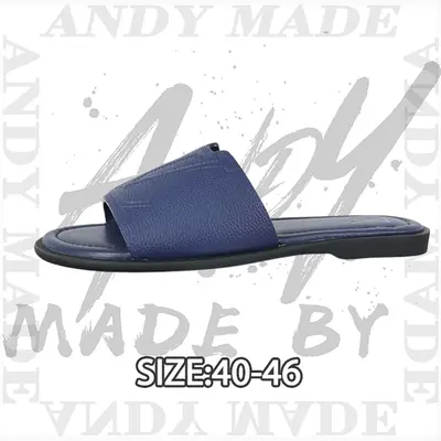 💰(260CNY) Cow Leather Open-Toe Slide Sandals — Men's Blue Item ID:310398
