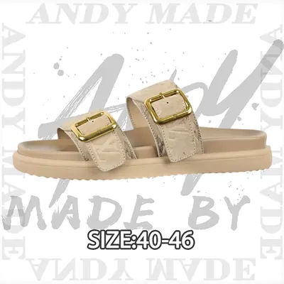 💰(260CNY) Embossed Cowhide Slide Sandals — Khaki Item ID:310399