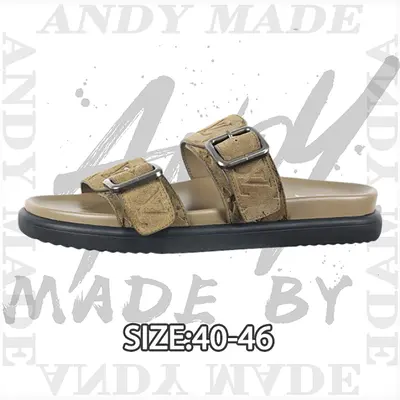 💰(260CNY) Embossed Cowhide Slide Sandals — Khaki-Beige Item ID:310400