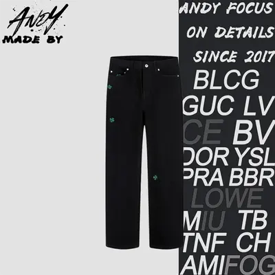 💰(320CNY) Cotton Denim Trousers with Four-Leaf Clover Embroidered Logo Item ID:210112-Z