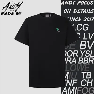 💰(109CNY) Crew neck cotton plain knit short-sleeved T-shirt with clover embroi. Item ID:10004522
