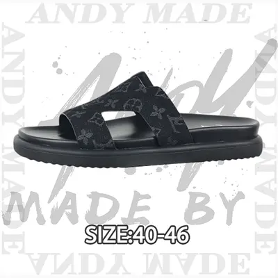 💰(250CNY) Round toe flat mules, flip-flops, men's black denim Item ID:310412