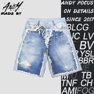 💰(220CNY)1981 Series 3D Printed Patchwork Frayed Edge Denim Shorts Item ID:210140