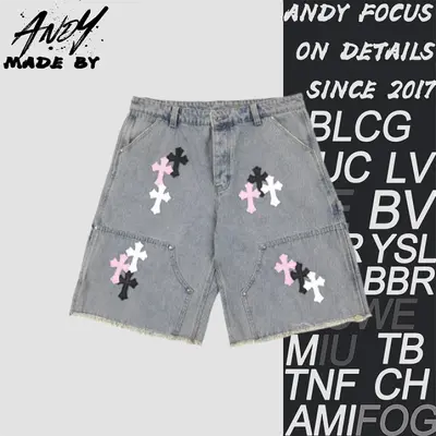 💰(220CNY)Cross Leather Patch Embroidered Workwear Denim Shorts Item ID:210143