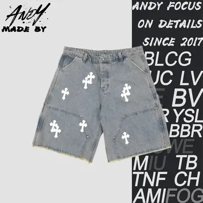 💰(220CNY)Cross Leather Patch Embroidered Workwear Denim Shorts Item ID:210144
