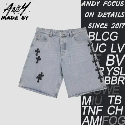 💰(220CNY)Cross Leather Patch Embroidered Workwear Denim Shorts Item ID:210145