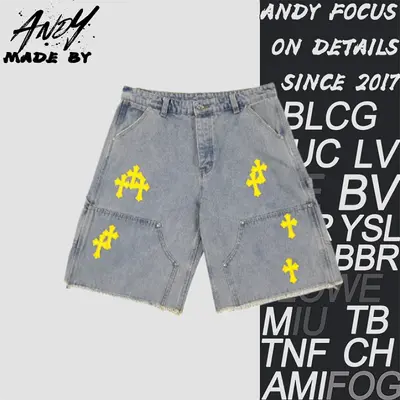 💰(220CNY)Cross-patterned leather patch embroidered workwear denim shorts Item ID:210146