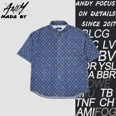 💰(320CNY) Full Print Vintage Blue Denim Short-Sleeve Shirt Item ID:110796