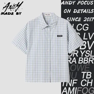 💰(210CNY) Blue-gray small check short-sleeve shirt Item ID:110832