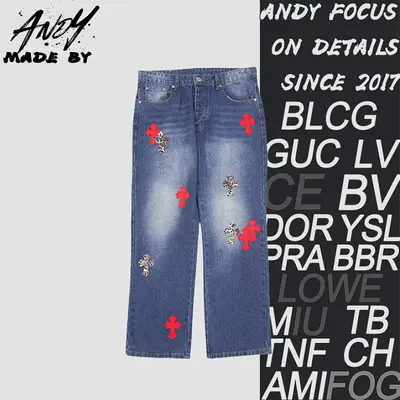 💰(260CNY) Cross Patch Denim Jeans Item ID:210202