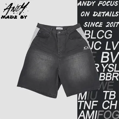 💰(250CNY) Denim Shorts with Slanted Gray Stripe Piping Item ID:210211