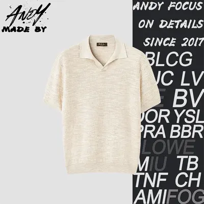 💰(250CNY) Floral Mesh Buttonless Polo Short Sleeve - Beige Apricot Item ID:110897