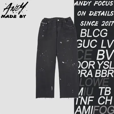 💰(240CNY) Ink-splatter elastic denim pants Item ID:210227