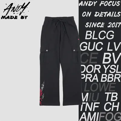 💰(420CNY) 925 Silver Embroidered Print Pocket Cargo Sweatpants Item ID:210228