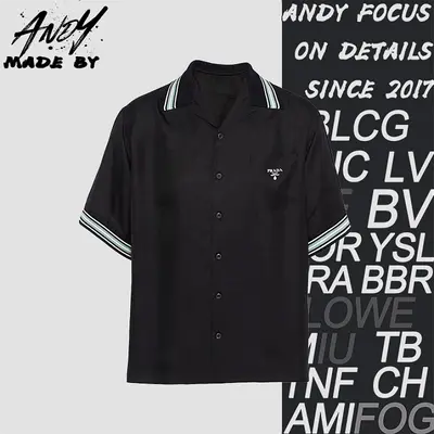 💰(260CNY) Striped Letter Logo Print Single-Breasted Short-Sleeve Shirt Item ID:110908
